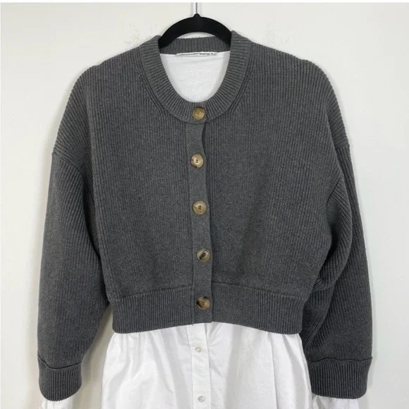 Alexander Wang Bilayer Crew Neck Oxford Cardian Sweater